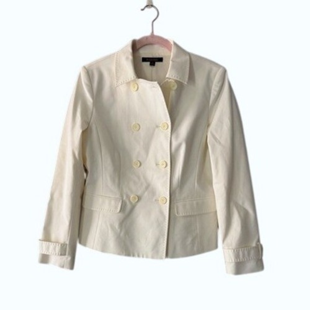 Brooks Brothers Ivory Double Breasted Blazer Size 10 Italian Fabric Stretch - Picture 2 of 10